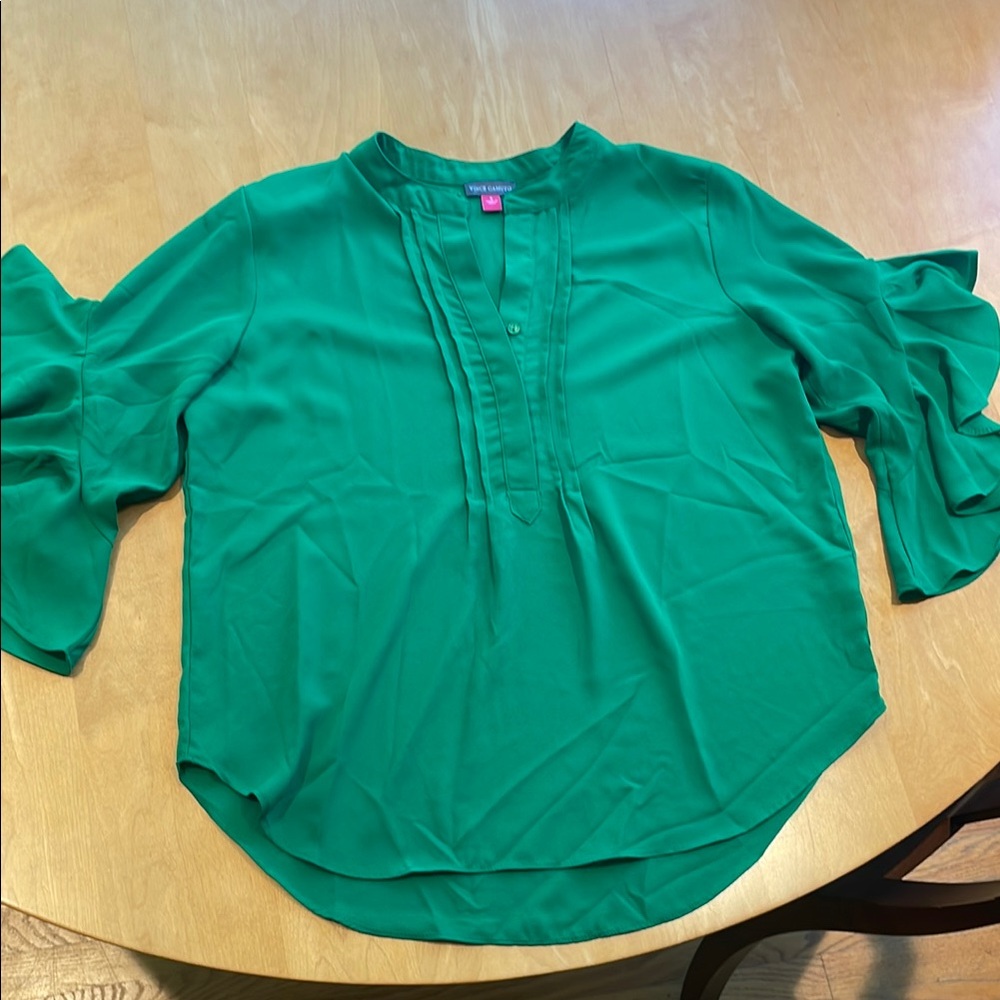 Vince Camuto Vibrant Green Blouse with Ruffled Sleeves